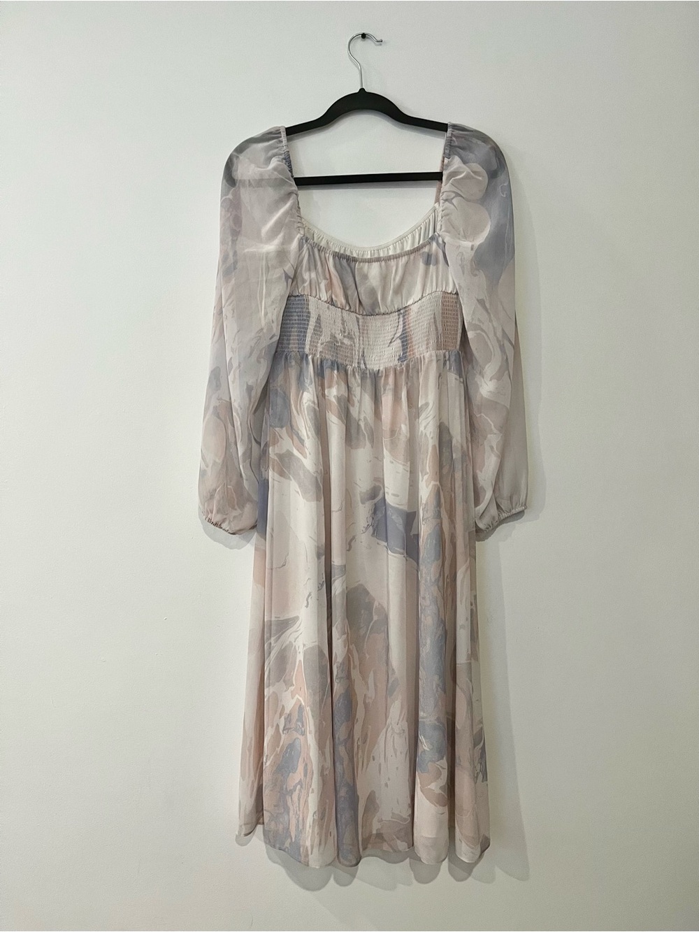 Aritzia Wilfred Bella Slit Light Birch Pale Sky Long Sleeve Cottagecore Dress M - Picture 7 of 10